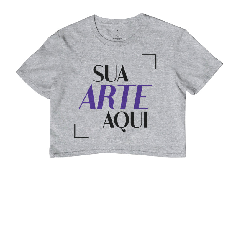 Cropped 7TREE cinza mesclado, mostrando o corte e modelagem em fundo branco.