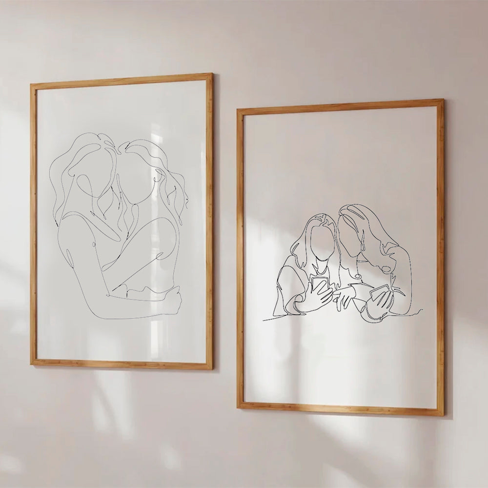 Retrato digital personalizado criado pelo 7TREE Art Style, com traços artísticos no estilo one-line