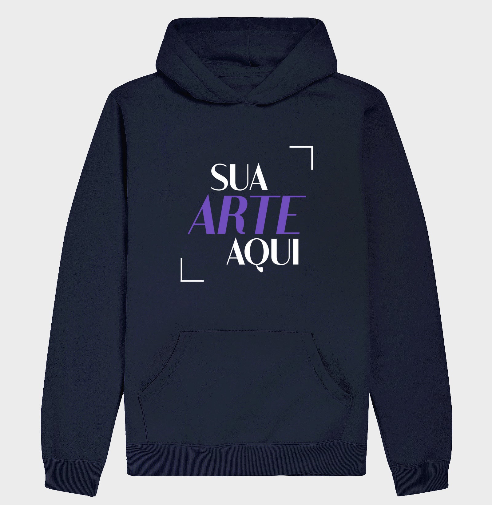 Hoodie 7TREE azul marinho, mostrando corte e modelagem do moletom com capuz e bolso canguru