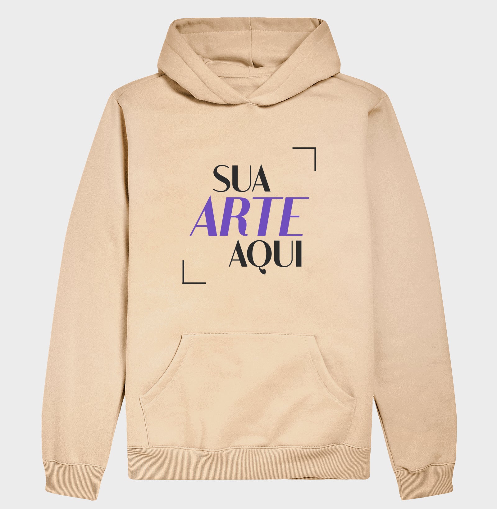 Hoodie 7TREE bege, mostrando corte e modelagem do moletom com capuz e bolso canguru