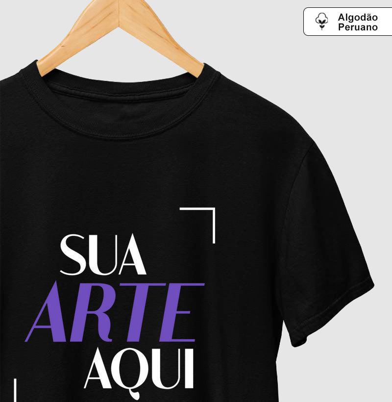 T-Shirt 7TREE Classic preta, feita de Algodão Peruano, em cabide