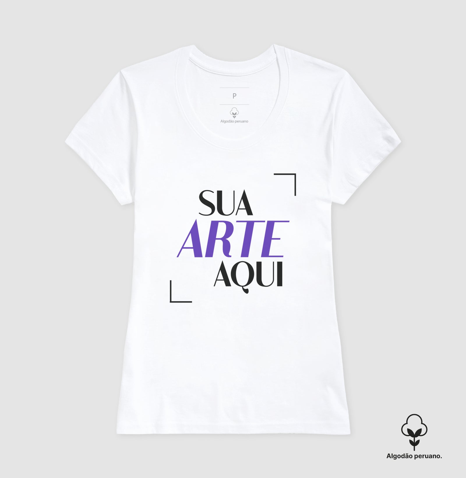 T-Shirt 7TREE Silhouette 100% algodão peruano, branca, fundo branco, mostrando a amplitude do corte.