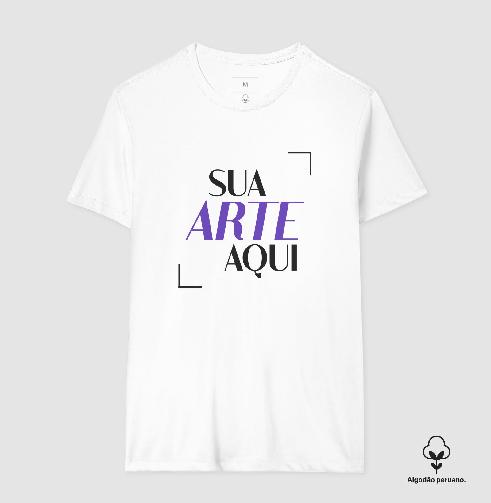 T-Shirt 7TREE Classic 100% algodão peruano, branca, fundo branco, mostrando a amplitude do corte.